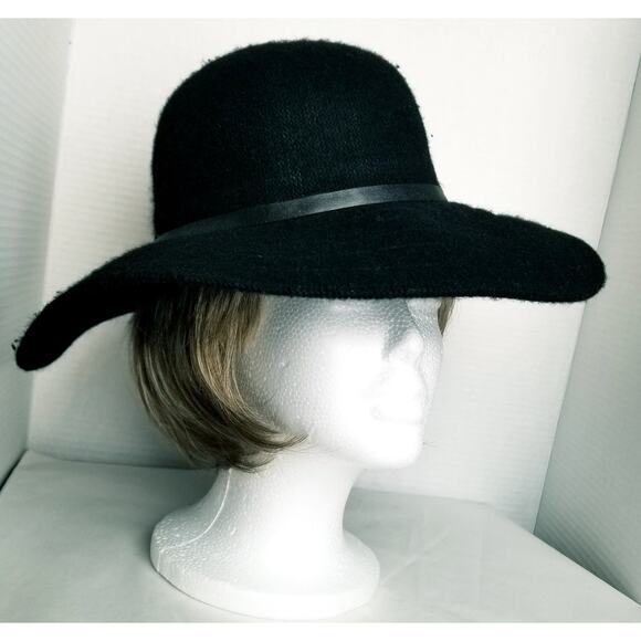 Black Heavy Felt Tie Adjustable Hat, Small Black Band Wool Blend One Size - Picture 2 of 6